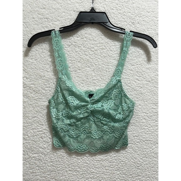 Windsor Tops - Windsor Mint Green Lace Crop Bralette Top Ruched V Neck S‎